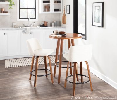 Toriano Walnut and Cream Mid-Century Modern Counter Stools (Set of 2)