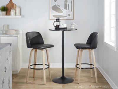 Toriano White Wood Black Faux Leather Contemporary Barstools (Set of 2)