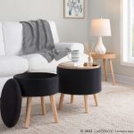 Tray Black Velvet Contemporary Storage Ottoman Set