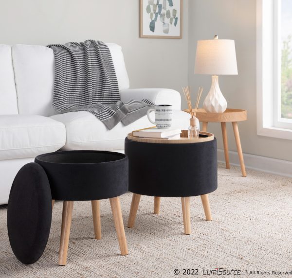 Tray Black Velvet Contemporary Storage Ottoman Set 1