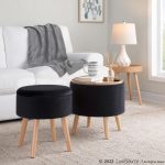 Tray Black Velvet Contemporary Storage Ottoman Set