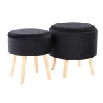 Tray Black Velvet Contemporary Storage Ottoman Set