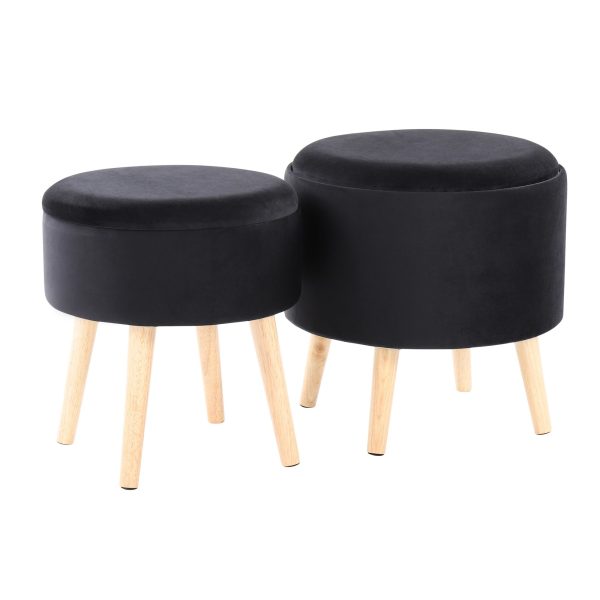 Tray Black Velvet Contemporary Storage Ottoman Set 2