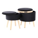 Tray Black Velvet Contemporary Storage Ottoman Set