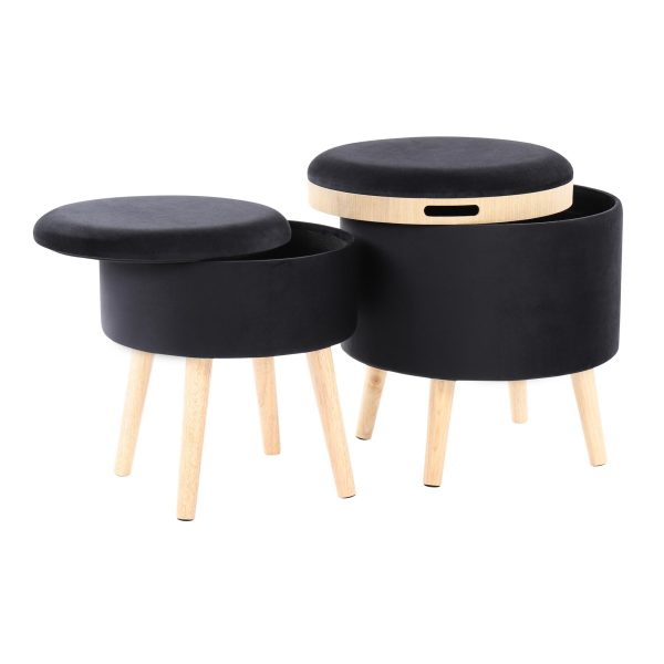 Tray Black Velvet Contemporary Storage Ottoman Set 3
