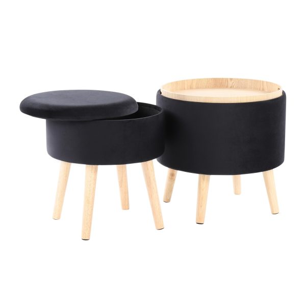 Tray Black Velvet Contemporary Storage Ottoman Set 4