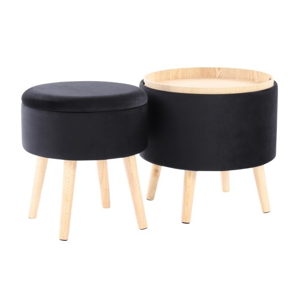 Tray Black Velvet Contemporary Storage Ottoman Set 5