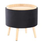 Tray Black Velvet Contemporary Storage Ottoman Set