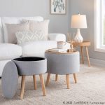 Tray Contemporary Light Grey Fabric Storage Ottoman Set
