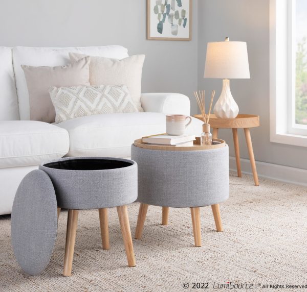 Tray Contemporary Light Grey Fabric Storage Ottoman Set 1