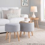 Tray Contemporary Light Grey Fabric Storage Ottoman Set