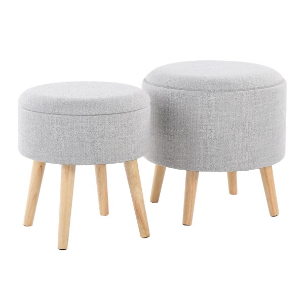 Tray Contemporary Light Grey Fabric Storage Ottoman Set 2