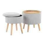 Tray Contemporary Light Grey Fabric Storage Ottoman Set
