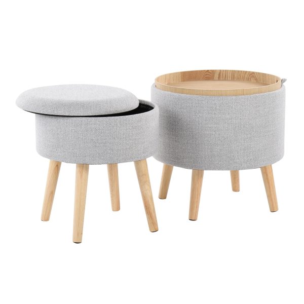 Tray Contemporary Light Grey Fabric Storage Ottoman Set 4