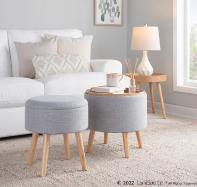 Tray Contemporary Light Grey Fabric Storage Ottoman Set