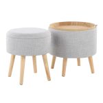 Tray Contemporary Light Grey Fabric Storage Ottoman Set