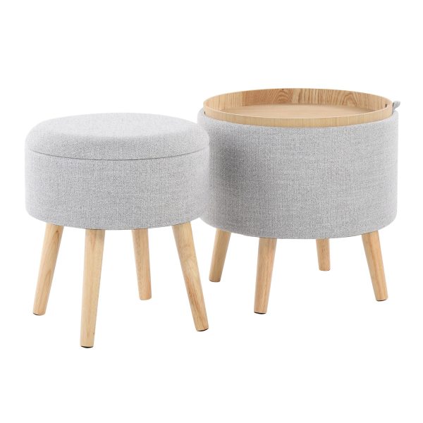 Tray Contemporary Light Grey Fabric Storage Ottoman Set 5