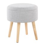 Tray Contemporary Light Grey Fabric Storage Ottoman Set