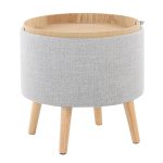 Tray Contemporary Light Grey Fabric Storage Ottoman Set