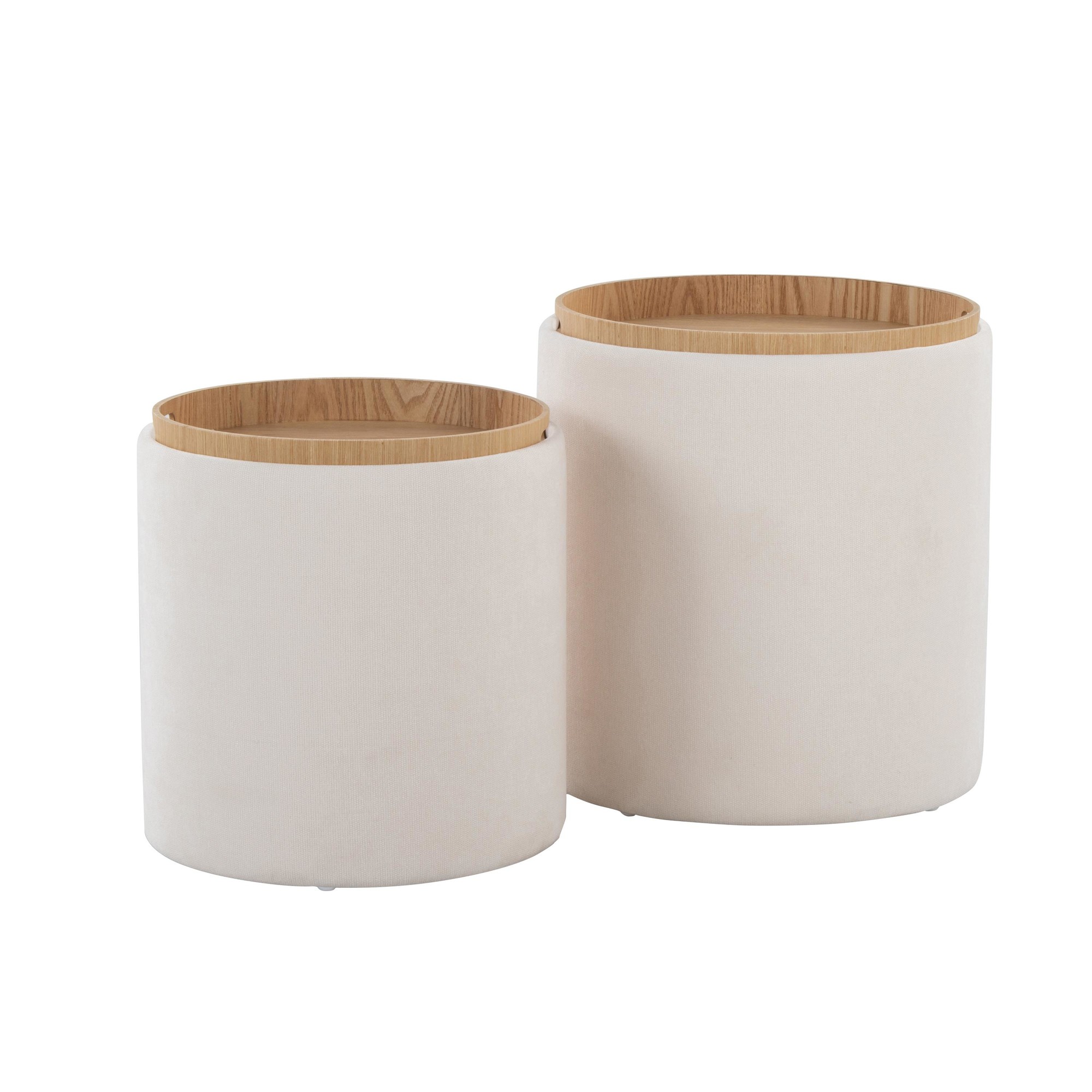 Tray Cream Fabric Contemporary Nesting Ottoman Set 5 Tray Cream Fabric Contemporary Nesting Ottoman Set - Image 5