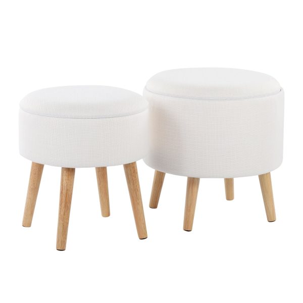 Tray Cream Fabric Storage Ottoman Set 2