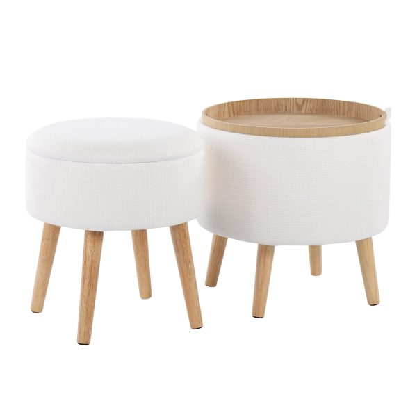Tray Cream Fabric Storage Ottoman Set 5