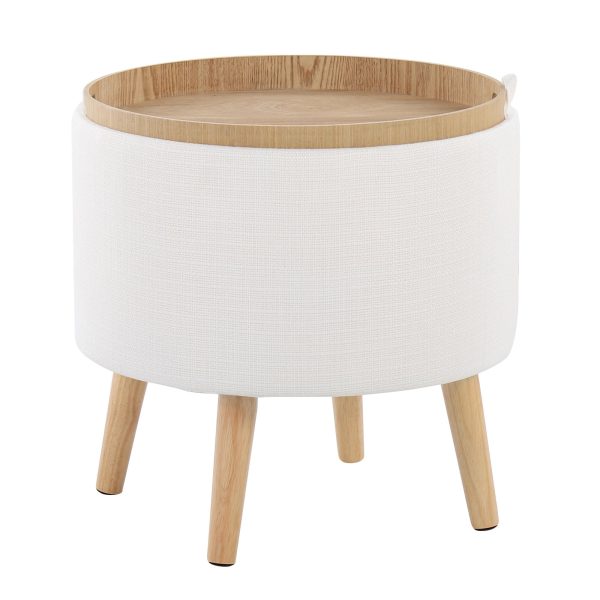 Tray Cream Fabric Storage Ottoman Set 7