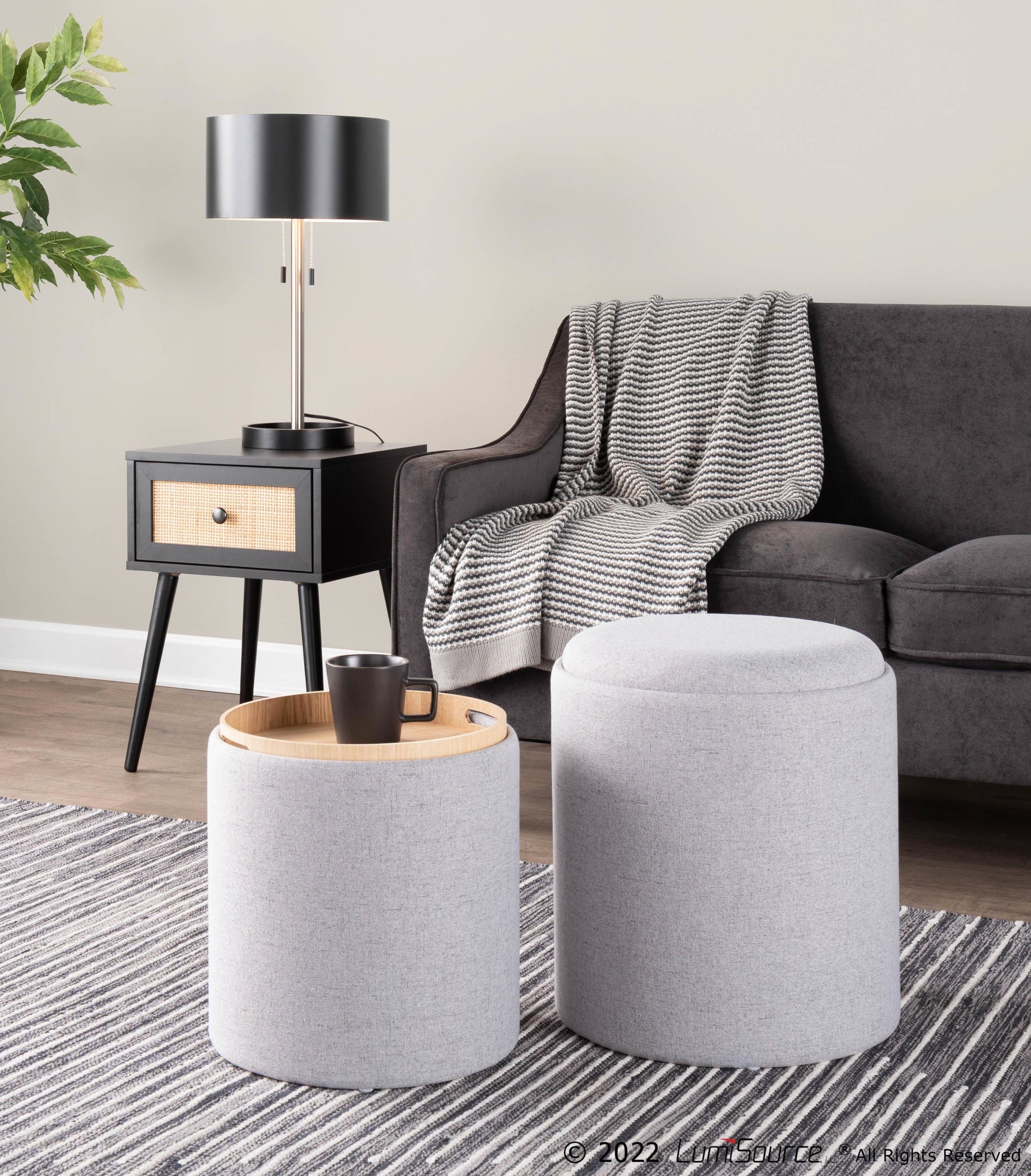 Tray Grey Fabric Contemporary Nesting Ottoman Set 3 Tray Grey Fabric Contemporary Nesting Ottoman Set - Image 3