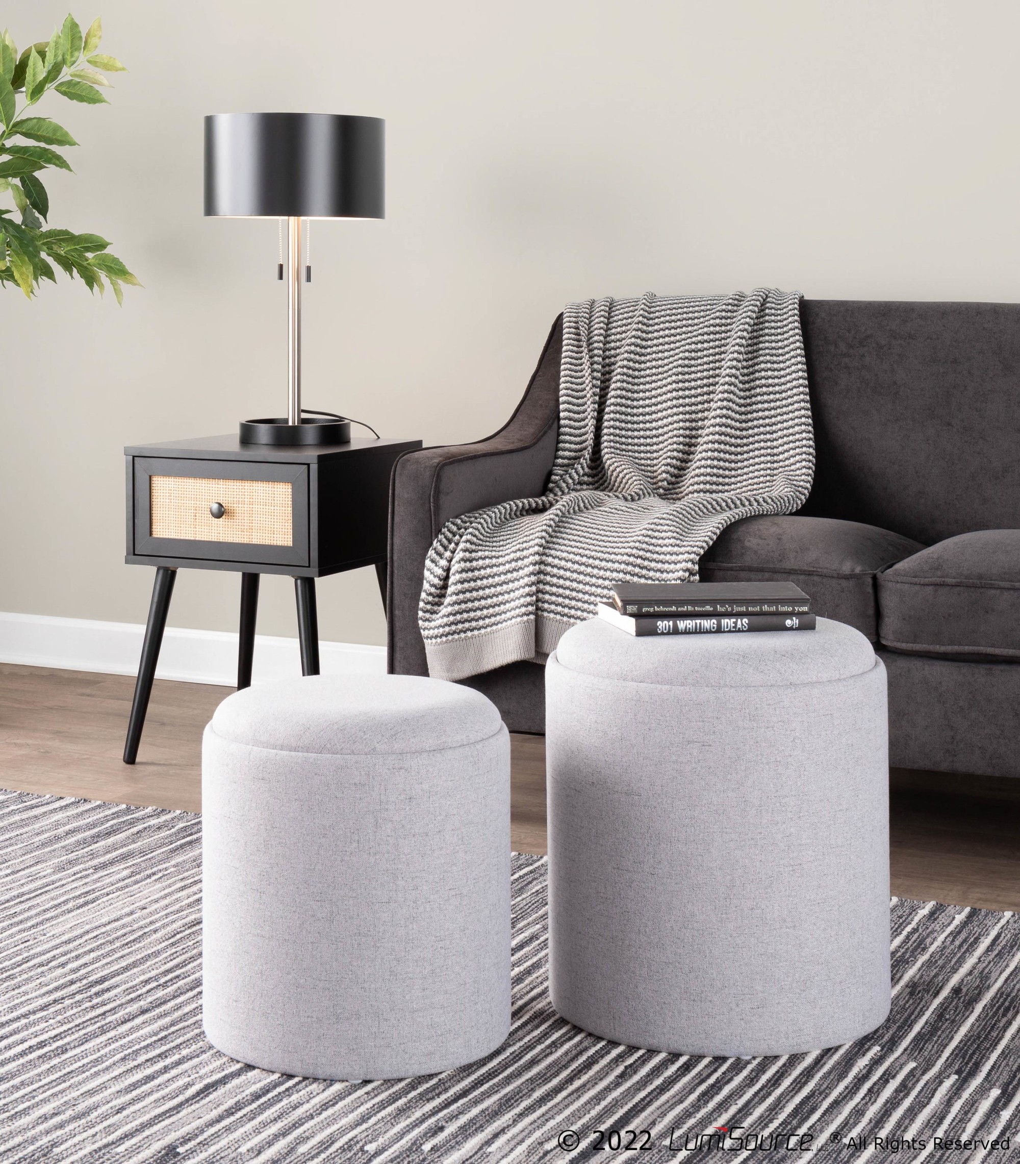 Tray Grey Fabric Contemporary Nesting Ottoman Set 4 Tray Grey Fabric Contemporary Nesting Ottoman Set - Image 4