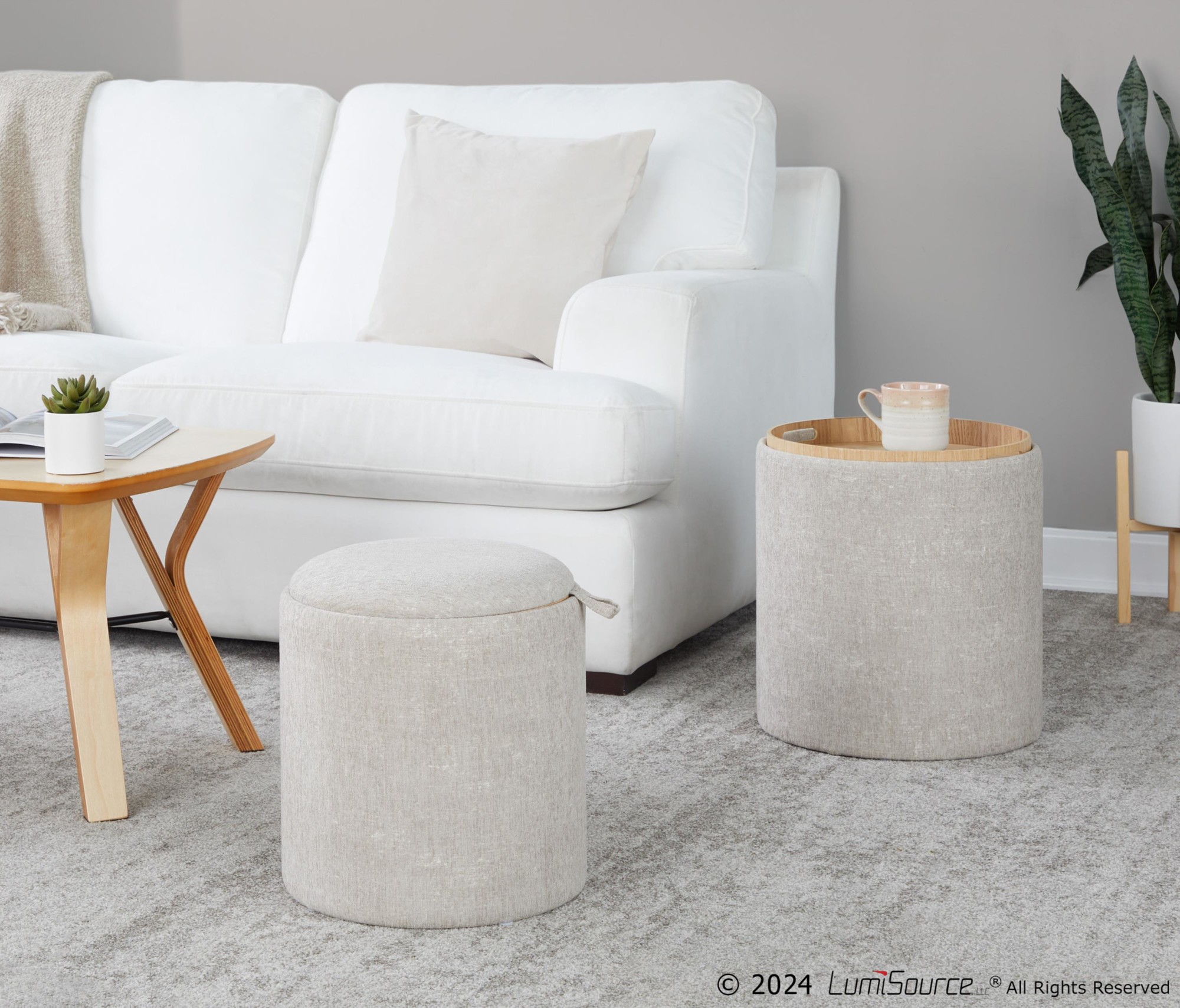 Tray Light Brown Contemporary Nesting Ottoman Set 2 Tray Light Brown Contemporary Nesting Ottoman Set - Image 2