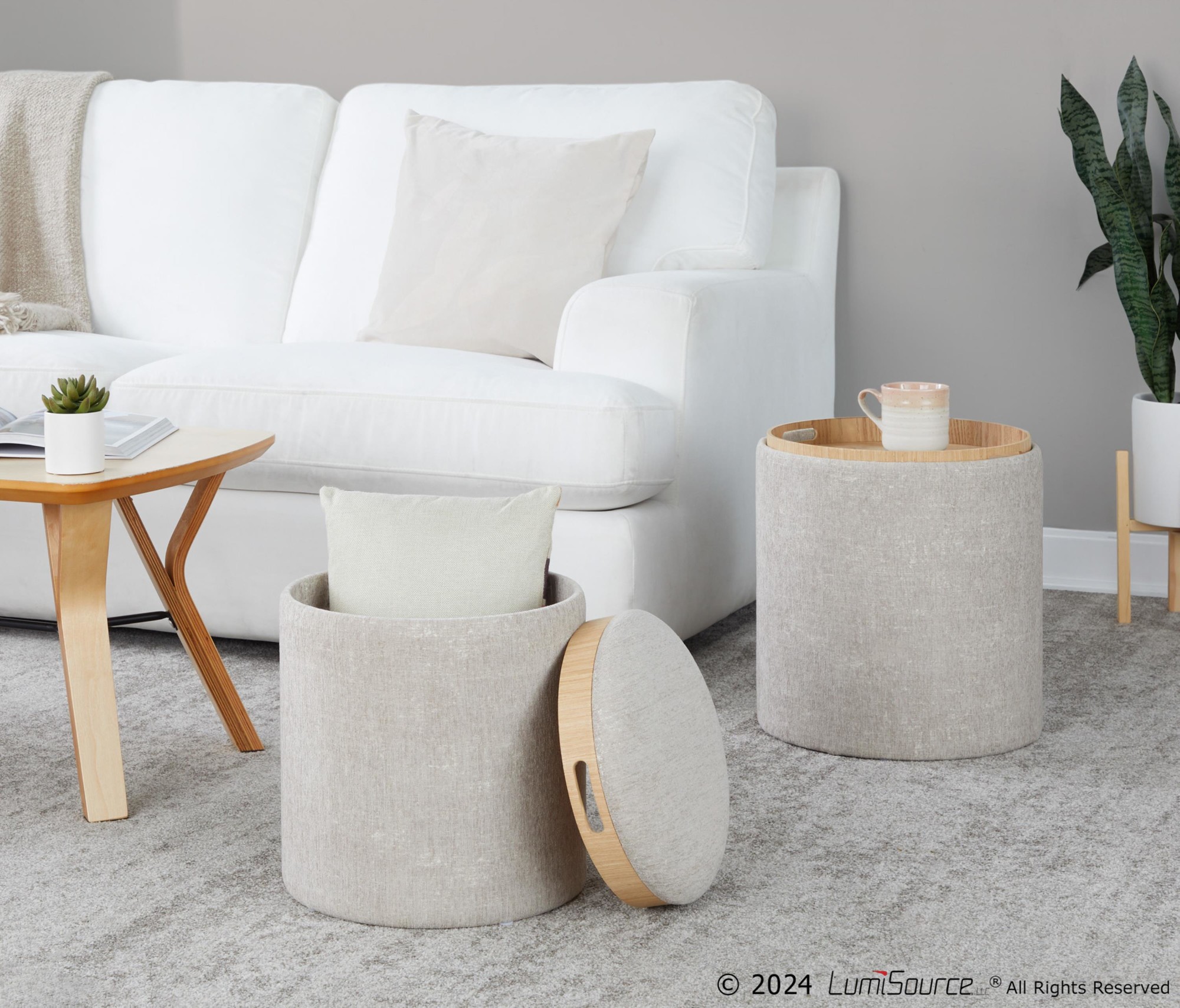Tray Light Brown Contemporary Nesting Ottoman Set 3 Tray Light Brown Contemporary Nesting Ottoman Set - Image 3