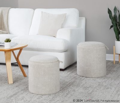 Tray Light Brown Contemporary Nesting Ottoman Set