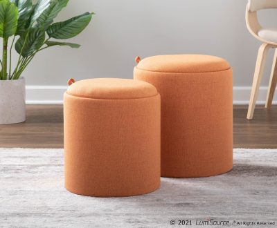 Tray Orange Fabric Contemporary Nesting Ottomans