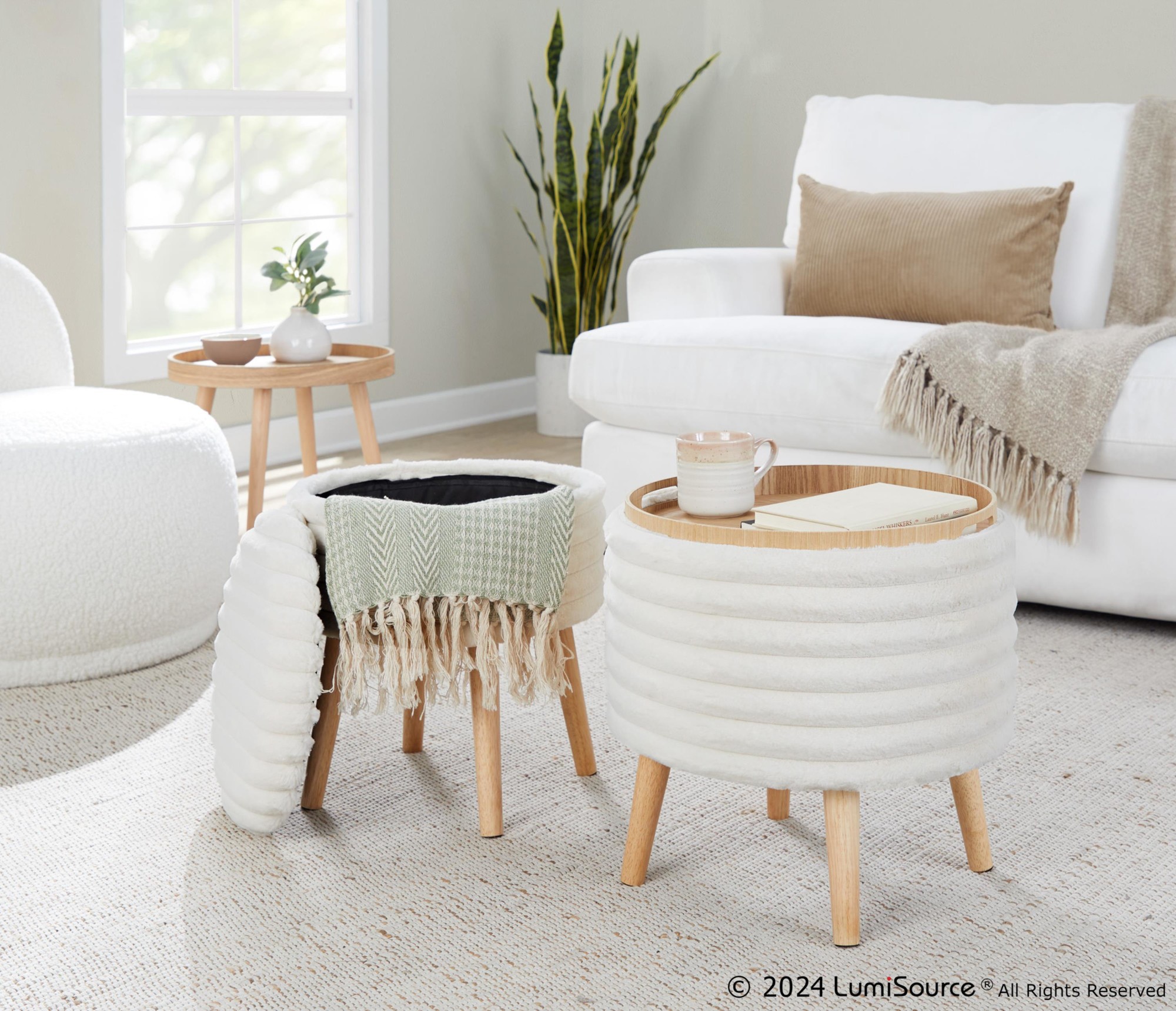 Tray Plush Cream Faux Fur Storage Ottoman Set 2 Tray Plush Cream Faux Fur Storage Ottoman Set - Image 2