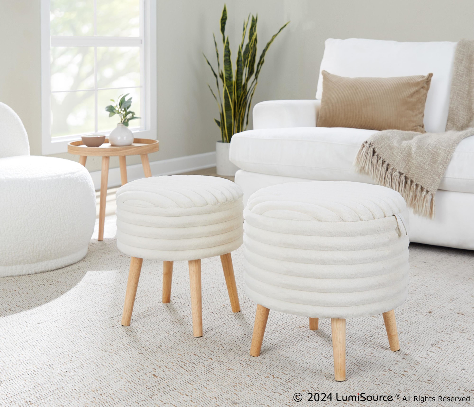 Tray Plush Cream Faux Fur Storage Ottoman Set 3 Tray Plush Cream Faux Fur Storage Ottoman Set - Image 3