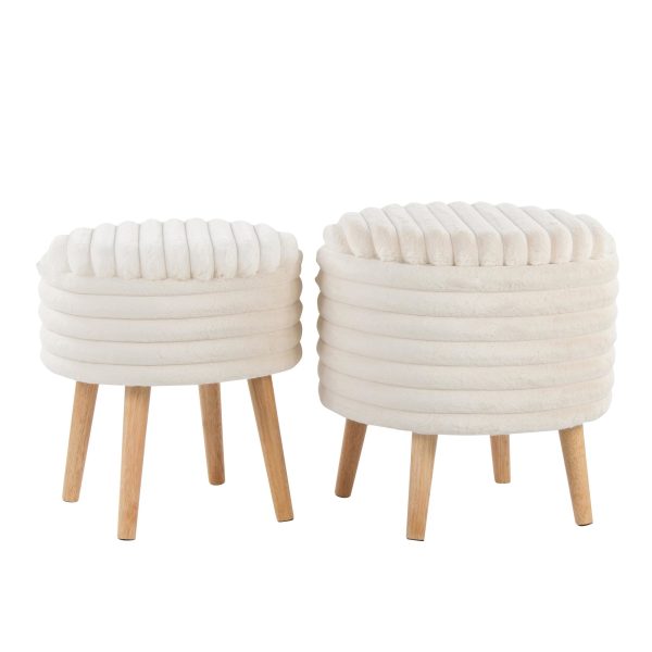 Tray Plush Cream Faux Fur Storage Ottoman Set 4