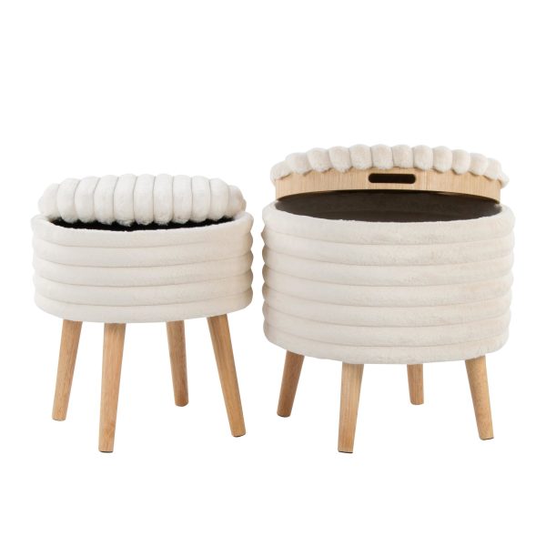 Tray Plush Cream Faux Fur Storage Ottoman Set 5