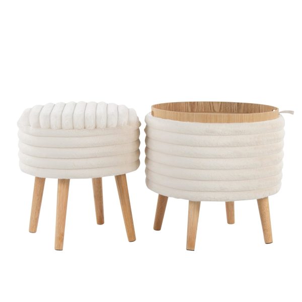 Tray Plush Cream Faux Fur Storage Ottoman Set 6