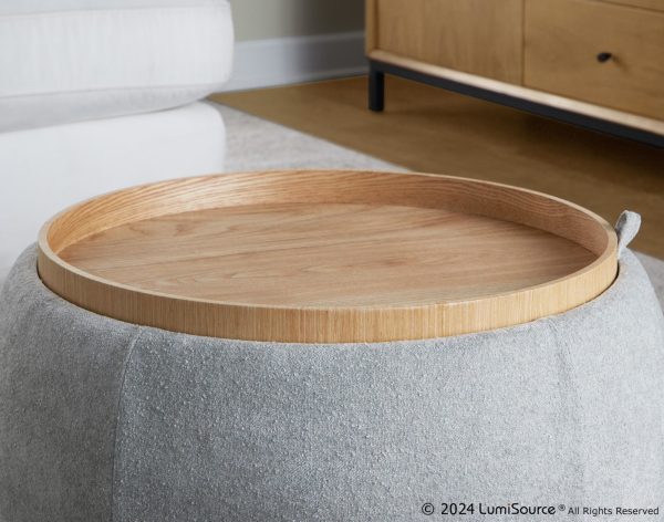 Tray Pouf 26 Inch Natural Wood Contemporary Storage Ottoman 1