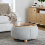 Tray Pouf 26-Inch Natural Wood Contemporary Storage Ottoman 14 Tray Pouf 26-Inch Natural Wood Contemporary Storage Ottoman