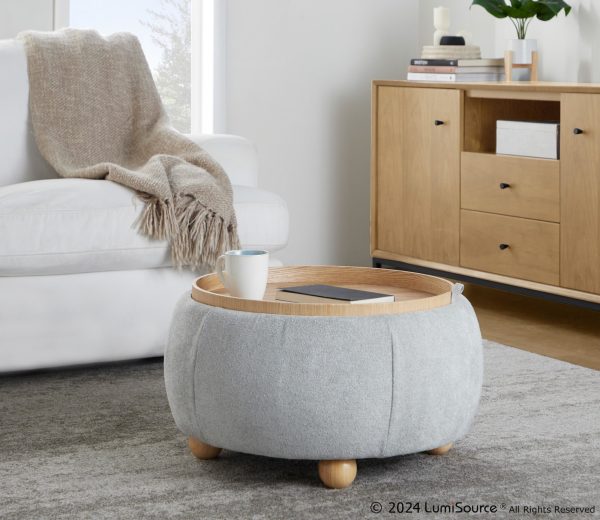 Tray Pouf 26 Inch Natural Wood Contemporary Storage Ottoman 2