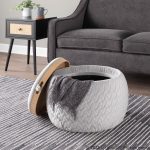 Tray Pouf Contemporary Silver Velvet Ottoman Natural Wood