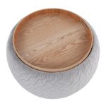 Tray Pouf Contemporary Silver Velvet Ottoman Natural Wood
