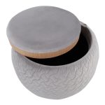 Tray Pouf Contemporary Silver Velvet Ottoman Natural Wood