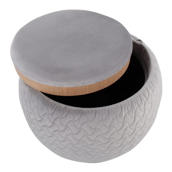 Tray Pouf Contemporary Silver Velvet Ottoman Natural Wood 11