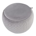 Tray Pouf Contemporary Silver Velvet Ottoman Natural Wood