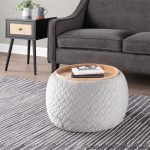 Tray Pouf Contemporary Silver Velvet Ottoman Natural Wood