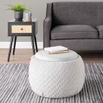 Tray Pouf Contemporary Silver Velvet Ottoman Natural Wood