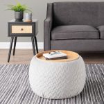 Tray Pouf Contemporary Silver Velvet Ottoman Natural Wood
