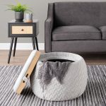 Tray Pouf Contemporary Silver Velvet Ottoman Natural Wood